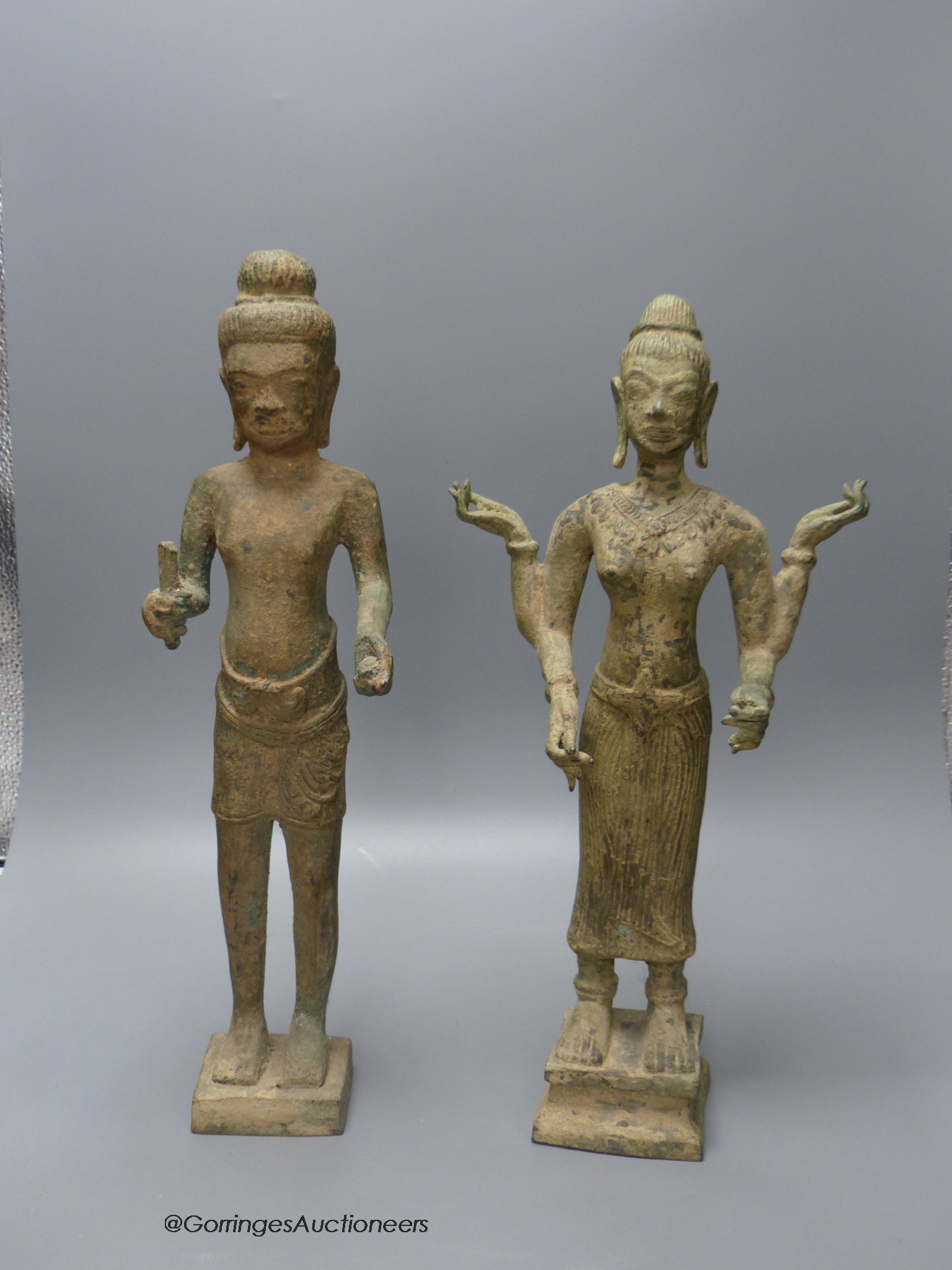 Two Cambodian bronze figures, 39cm high